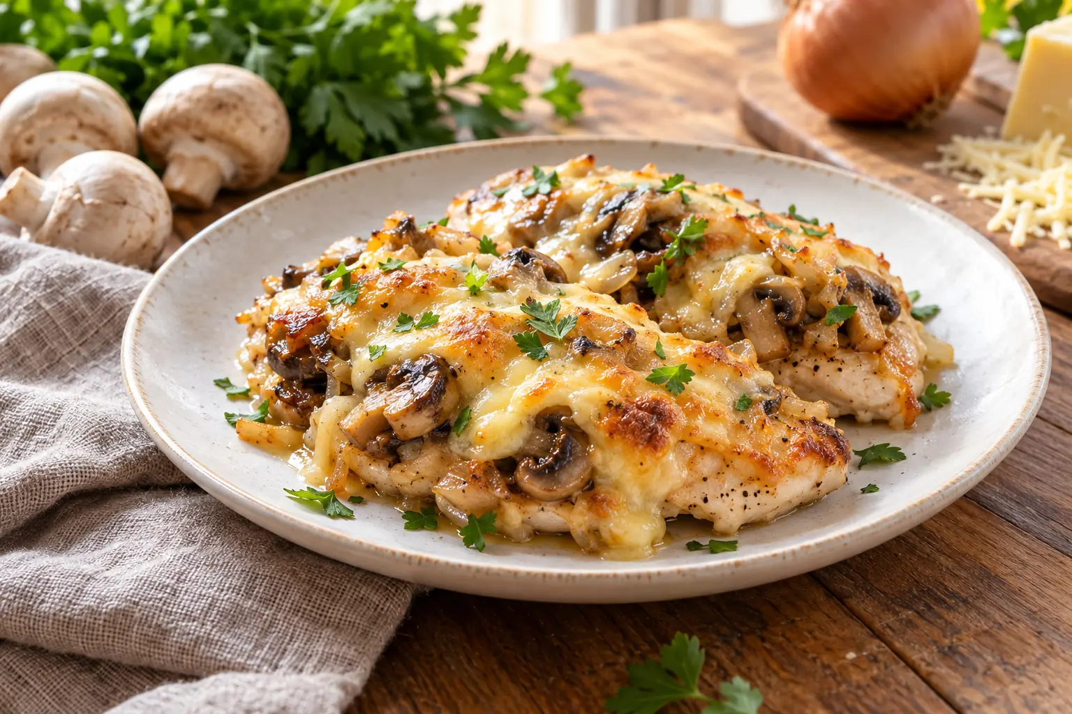 Курица с грибами под сыром