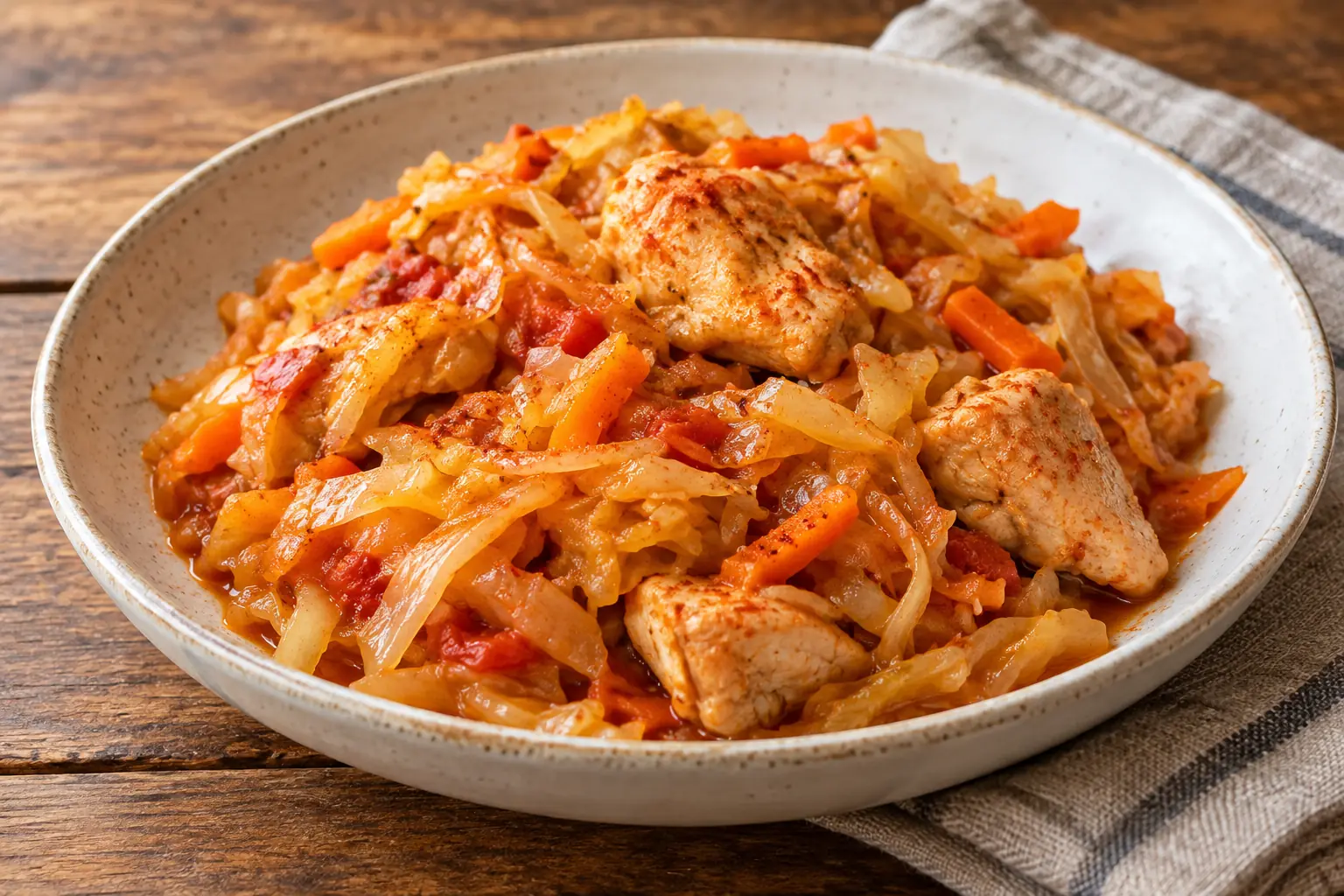 Курица с тушёной капустой