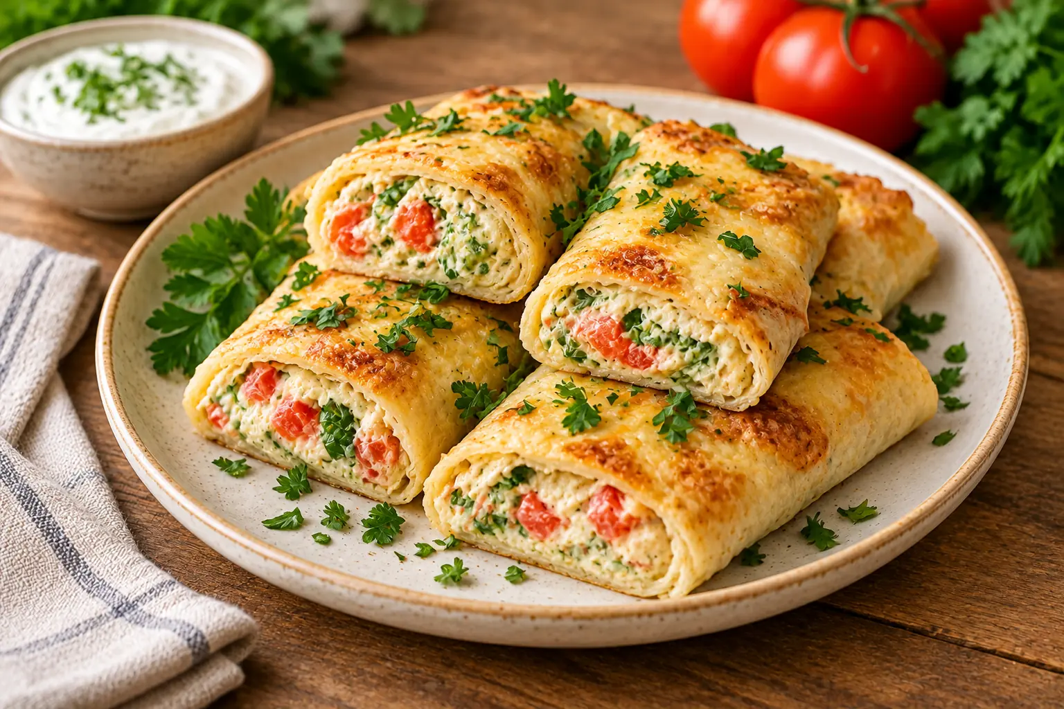 Лаваш с яйцом и помидорами