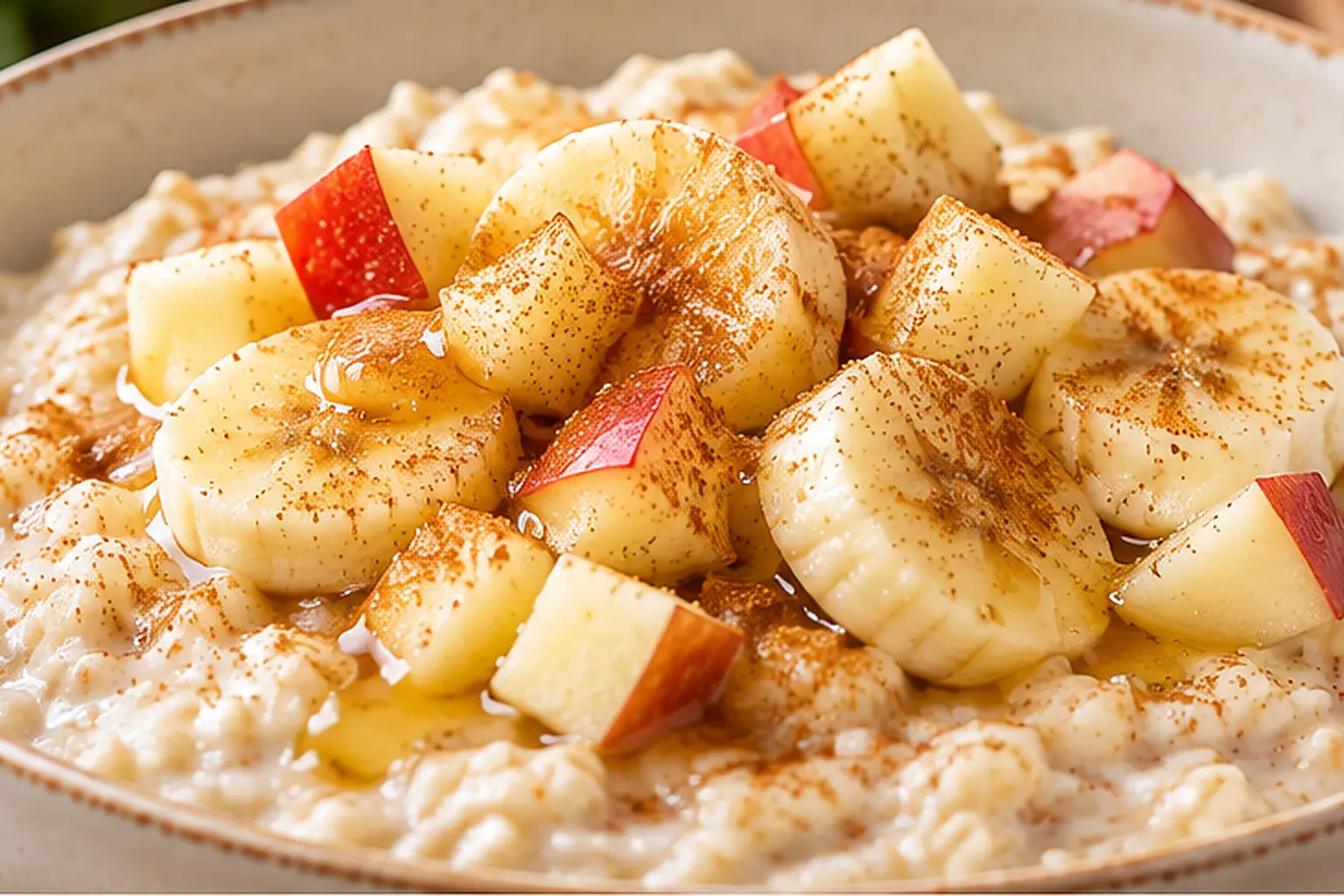 Овсяная каша с бананом и яблоком