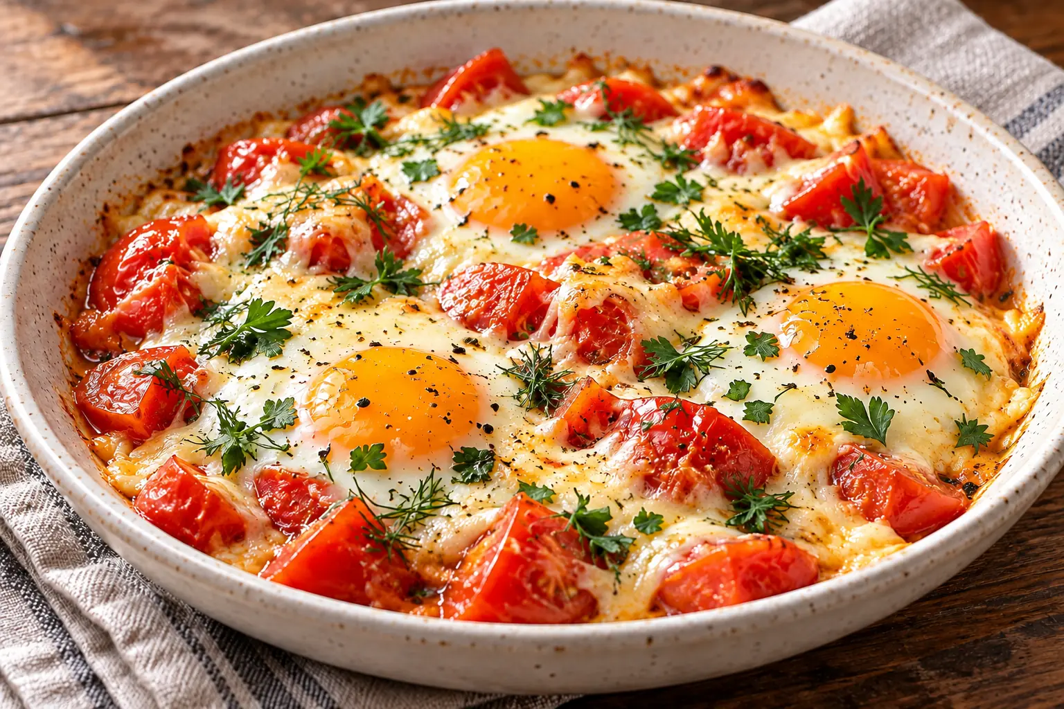 Яичница с помидорами и сыром