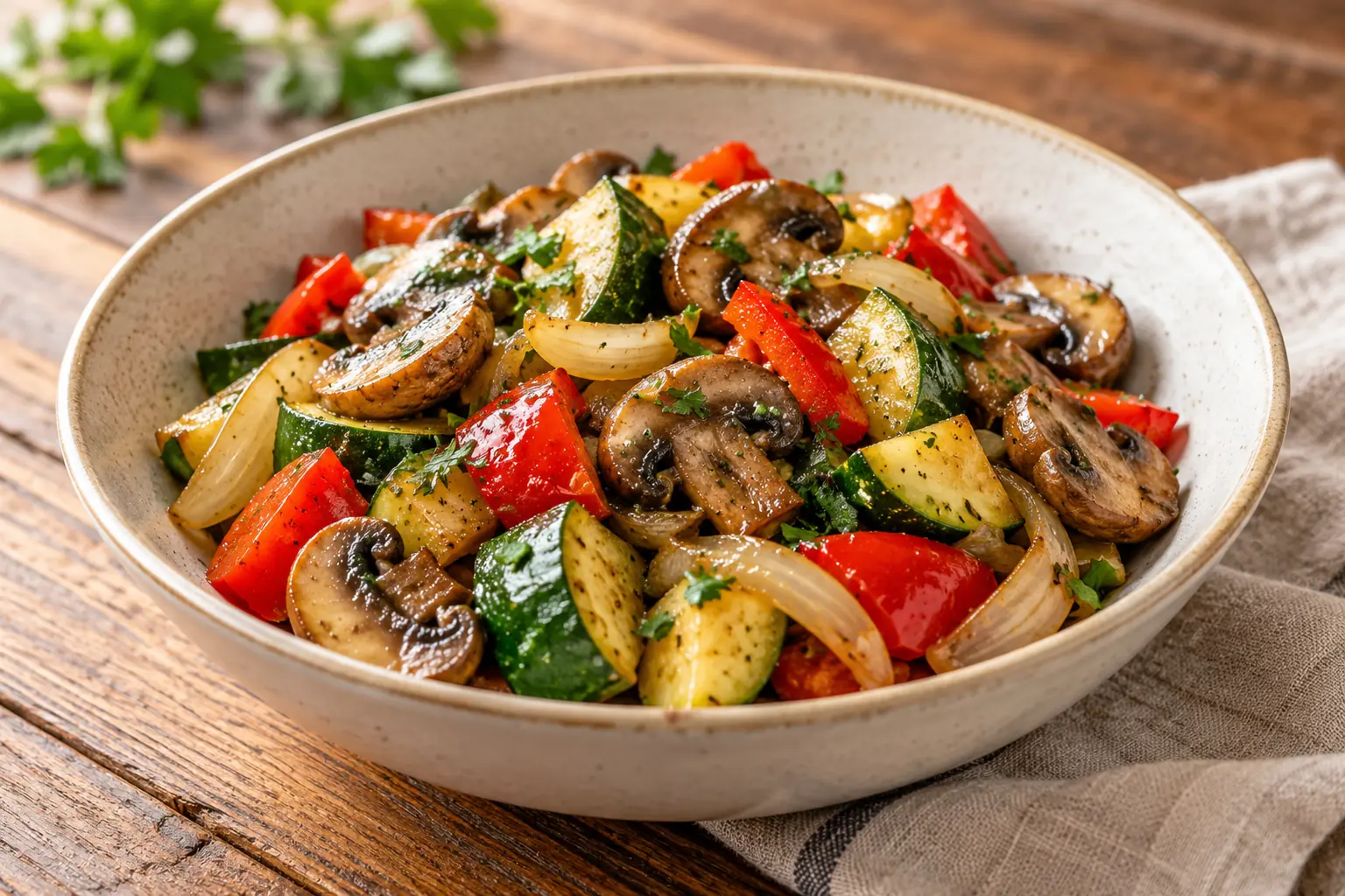 Тёплый салат с грибами и овощами